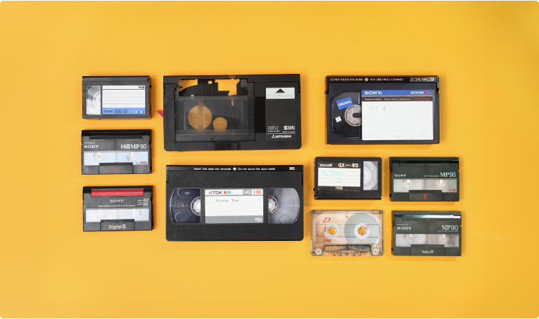 VHS and camcorder tapes ready for conversion